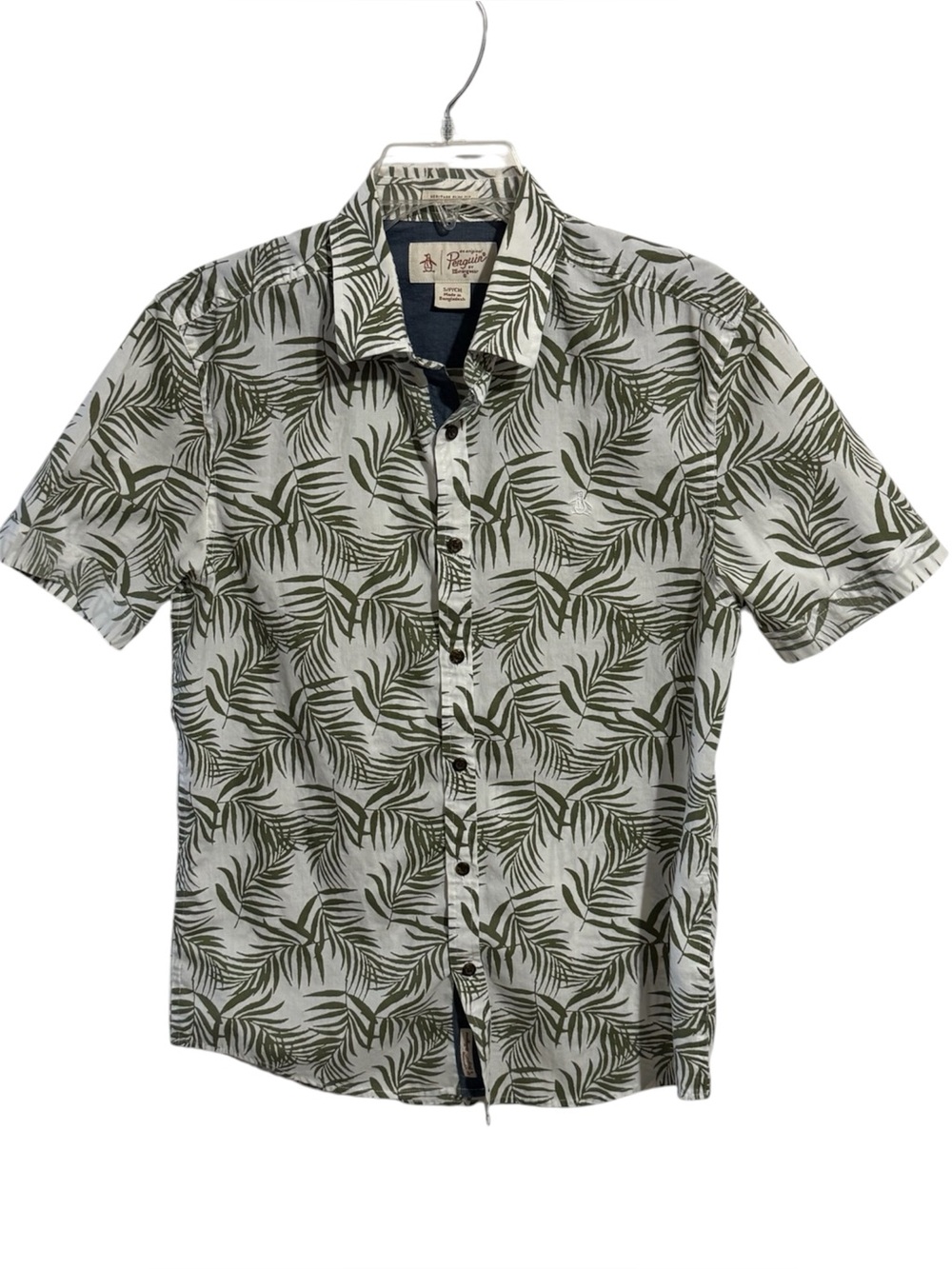Original Penguin Heritage Slim Fit Button Front Shirt Small White Green Tropical